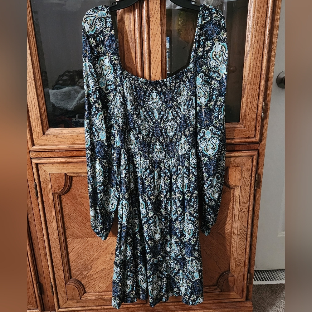 Lovestitch Blue and Green Paisley Long Sleeve Dress Size S